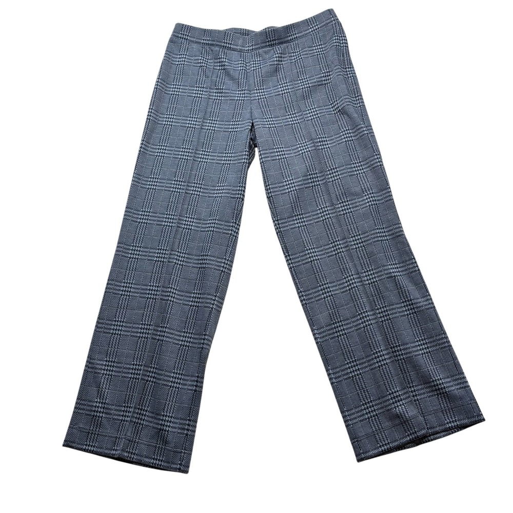 Isaac Mizrahi Live Blue Glen Plaid Wide Leg Pull On Pants Medium Petite #1122